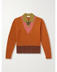 Dries Van Noten - Jacquard-trimmed Cable-knit Wool And Cotton-blend Sweater - Lyst