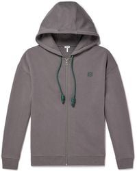 Loewe - Logo-Embroidered Cotton-Jersey Zip-Up Hoodie - Lyst