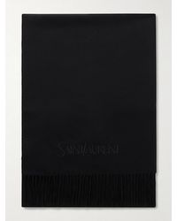 Saint Laurent - Logo-Embroidered Fringed Cashmere Scarf - Lyst