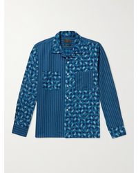 Beams Plus Convertible-collar Printed Cotton Shirt - Blue