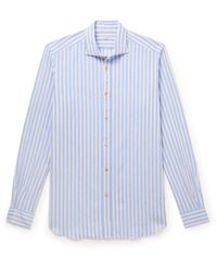 Boglioli - Cutaway-collar Striped Linen And Cotton-blend Shirt - Lyst