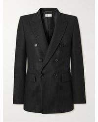 Saint Laurent - Double-breasted Pinstriped Wool And Cotton-blend Flannel Blazer - Lyst