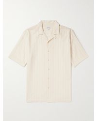 Sunspel - Convertible-collar Embroidered Striped Cotton Shirt - Lyst