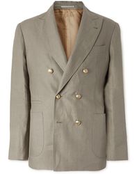 Brunello Cucinelli - Double-breasted Herringbone Linen Suit Jacket - Lyst
