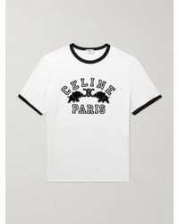 Celine - Slim-Fit Logo-Flocked Cotton-Jersey T-Shirt - Lyst