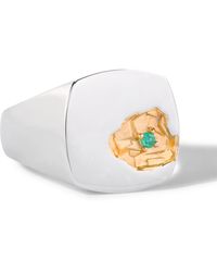 Tom Wood - Mined Gold-plated And Silver Emerald Signet Ring - Lyst