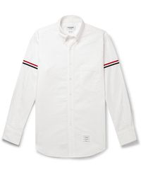 Thom Browne - Button-down Collar Striped Grosgrain-trimmed Cotton-poplin Shirt - Lyst