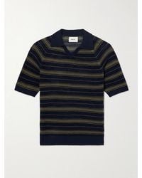 NN07 - Cale 60056 Striped Pointelle-Knit Linen And Cotton-Blend Polo Shirt - Lyst