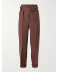 Saint Laurent - Tapered Belted Pleated Wool And Mohair-Blend Trousers - Lyst