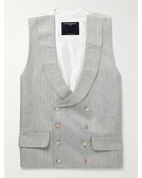 Favourbrook - Randwick Slim-Fit Double-Breasted Herringbone Linen And Silk-Blend And Satin Waistcoat - Lyst