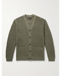 Beams Plus - Cardigan aus einer Baumwoll-Leinenmischung in Lochstrick mit Argyle-Muster - Lyst