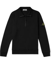 Stone Island - Logo-appliquéd Garment-dyed Cotton-jersey Half-zip Sweatshirt - Lyst