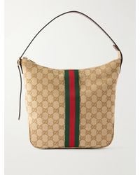 Gucci - Lunetta Webbing And Leather-Trimmed Monogrammed Canvas Shoulder Bag - Lyst
