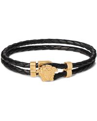 Versace Woven Leather And Gold-tone Bracelet - Black