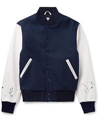 Golden Bear - The Albany Wool-blend And Paint-splattered Leather Bomber Jacket - Lyst