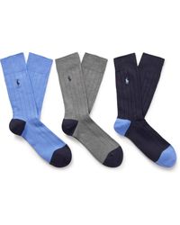 Polo Ralph Lauren - Three-pack Logo-embroidered Stretch Cotton-blend Socks - Lyst