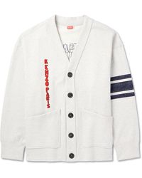 KENZO - Embroidered Striped Cotton-blend Jersey Cardigan - Lyst