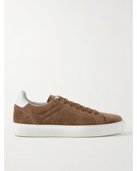 Brunello Cucinelli - Urano Leather-trimmed Suede Sneakers - Lyst