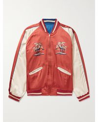 The Real McCoys Suka Embroidered Colour-block Satin Bomber Jacket