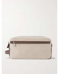 Brunello Cucinelli - Leather-trimmed Cotton And Linen-blend Wash Bag - Lyst