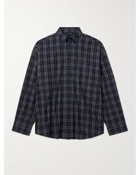 Balenciaga - Oversized Button-down Collar Logo-print Checked Cotton-flannel Shirt - Lyst