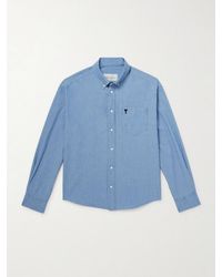 Ami Paris - Button-Down Collar Logo-Embroidered Cotton-Chambray Shirt - Lyst