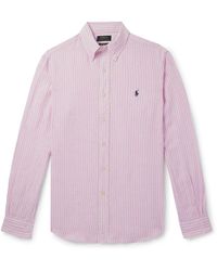Polo Ralph Lauren - Button-Down Collar Logo-Embroidered Striped Linen Shirt - Lyst