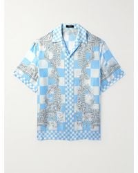 Versace - Camp-collar Printed Checked Silk-twill Shirt - Lyst