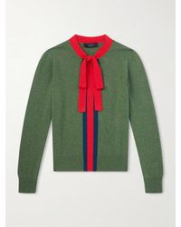 Gucci - Slim-Fit Cropped Wool-Trimmed Striped Cashmere Sweater - Lyst