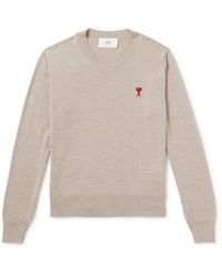 Ami Paris - Logo-embroidered Merino Wool Sweater - Lyst