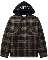 Celine Checked Wool And Logo-Print Cotton-Jersey Hooded