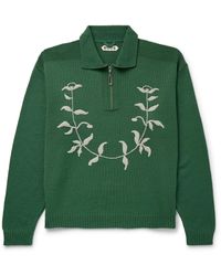 Bode - Floret Embroidered Wool Half-zip Sweater - Lyst
