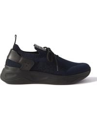 Berluti - Shadow Venezia Leather-trimmed Stretch-knit Sneakers - Lyst