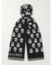 Alexander McQueen - Reversible Fringed Logo-jacquard Wool Scarf - Lyst