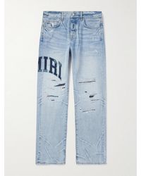 Amiri - Straight-Leg Logo-Appliquéd Distressed Embroidered Jeans - Lyst