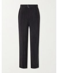 Officine Generale - Nash Wide-Leg Belted Pleated Canvas Trousers - Lyst