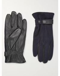 Dents Flannel And Leather Gloves - Blue