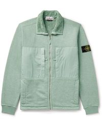 Stone Island - Logo-appliquéd Twill-panelled Cotton-blend Jersey Zip-up Sweatshirt - Lyst
