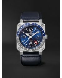 Bell & Ross - Br 03-93 Gmt Blue Automatic 42mm Stainless Steel And Leather Watch - Lyst