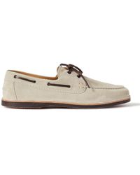 Mens Shoes Slip-on shoes Boat and deck shoes Brunello Cucinelli Suede Boat Shoes in Grey for Men 