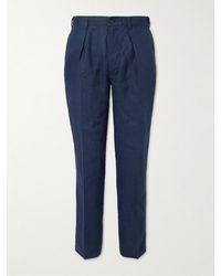 Drake's - Games Tapered Pleated Linen Trousers - Lyst
