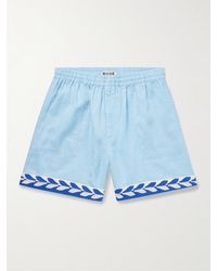 Bode - Seedling Stripe Appliquéd Linen Shorts - Lyst