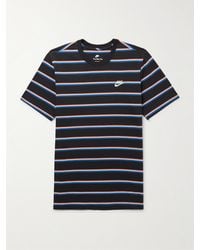 Nike - T-shirt in jersey di cotone a righe con logo ricamato Sportswear Club - Lyst
