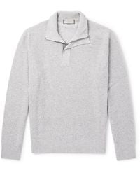 Canali - Slim-Fit Suede-Trimmed Ribbed Wool And Cashmere-Blend Half-Zip Sweater - Lyst