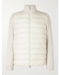 Moncler - Shell-Trimmed Ribbed Wool Down Zip-Up Cardigan - Lyst