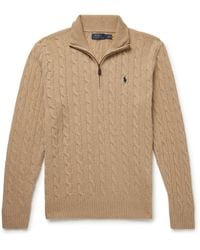 Polo Ralph Lauren - Logo-Embroidered Cable-Knit Wool And Cashmere-Blend Half-Zip Sweater - Lyst