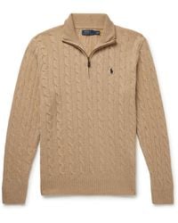 Polo Ralph Lauren - Logo-Embroidered Cable-Knit Wool And Cashmere-Blend Half-Zip Sweater - Lyst