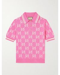 Gucci - Poloshirt Mit GG Baumwoll-Intarsie - Lyst