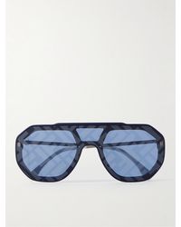 Fendi - Aviator-style Logo-print Silver-tone And Acetate Sunglasses - Lyst