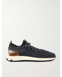 Tod's - Leather-Trimmed Stretch-Knit Sneakers - Lyst
